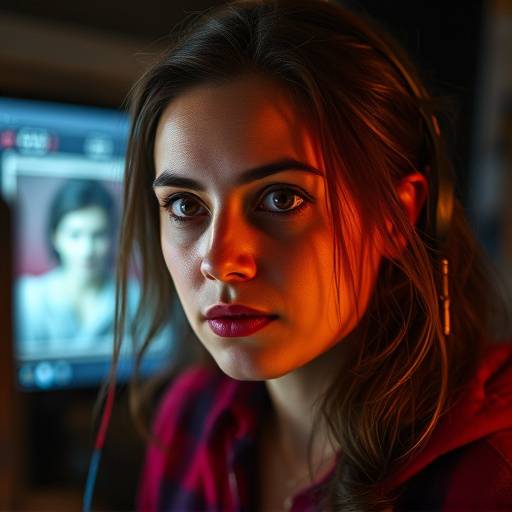 Foto di un editor video, Sofia Neri, concentrata davanti a uno schermo
