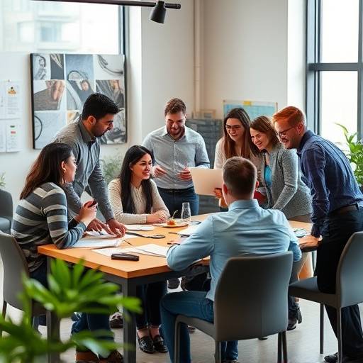 Immagine del team in un ambiente di lavoro collaborativo, mentre discutono idee