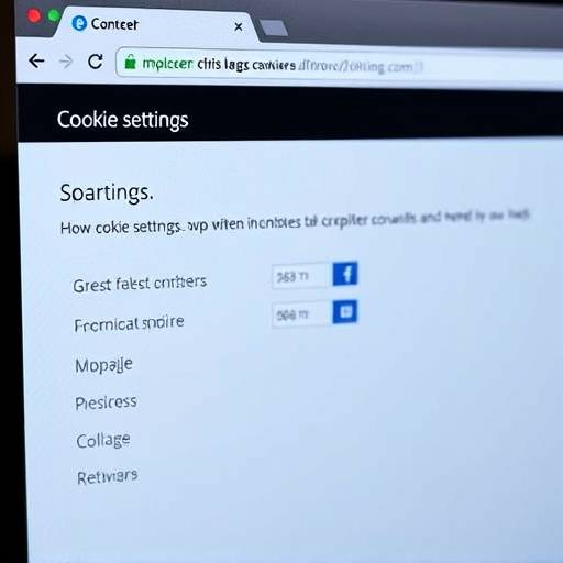 Immagine di un browser web con un menu delle impostazioni dei cookie visibile