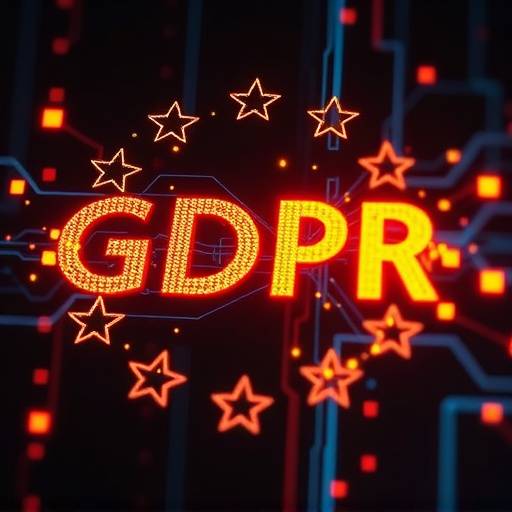 Simbolo del GDPR con elementi grafici astratti e luminosi